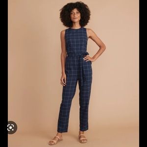 Marine Layer M Eloise belted jumpsuit navy windowpane
